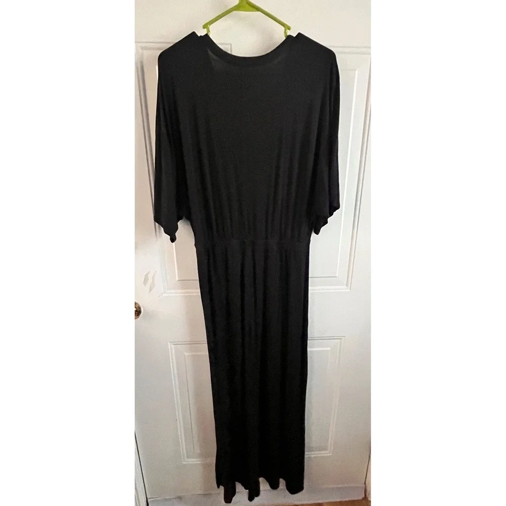 GAP‎ Women Black V Neck Maxi Dress Long Sleeve Elastic Waist Tall L